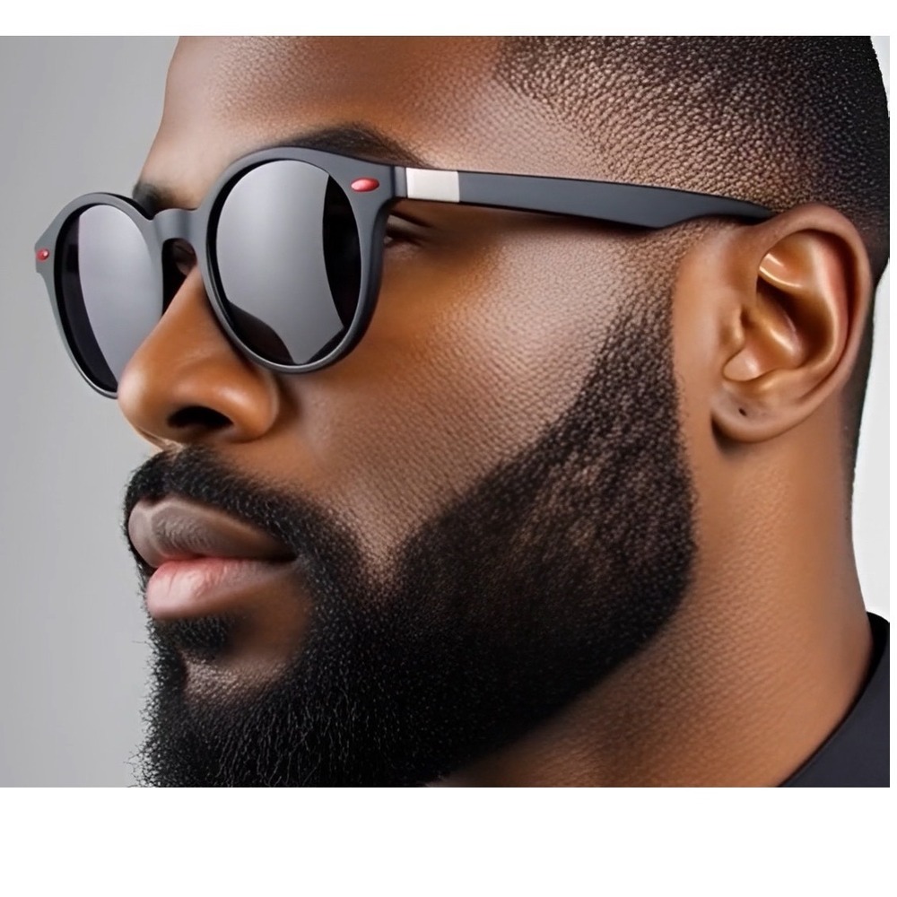 Mens Round Sunglasses Polarized Black‎ Frame Acetate TAC Resin Lens Sleek Design